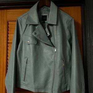 Green/light blue faux leather jacket